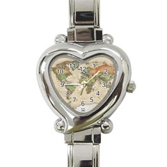 Vintage World Map Aesthetic Heart Italian Charm Watch by Cemarart