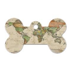 Vintage World Map Aesthetic Dog Tag Bone (two Sides) by Cemarart