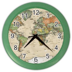 Vintage World Map Aesthetic Color Wall Clock by Cemarart