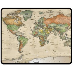 Vintage World Map Aesthetic Fleece Blanket (medium) by Cemarart