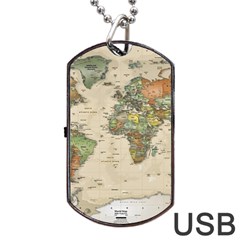 Vintage World Map Aesthetic Dog Tag Usb Flash (one Side) by Cemarart