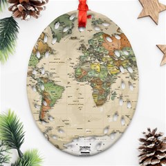 Vintage World Map Aesthetic Oval Filigree Ornament (two Sides) by Cemarart