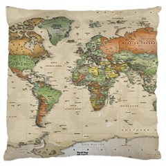 Vintage World Map Aesthetic Large Premium Plush Fleece Cushion Case (one Side) by Cemarart