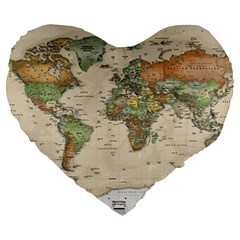 Vintage World Map Aesthetic Large 19  Premium Flano Heart Shape Cushions by Cemarart