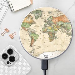 Vintage World Map Aesthetic Wireless Fast Charger(white) by Cemarart