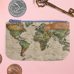 Vintage World Map Aesthetic Large Coin Purse by Cemarart