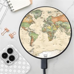 Vintage World Map Aesthetic Wireless Fast Charger(black) by Cemarart