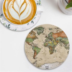 Vintage World Map Aesthetic Uv Print Round Tile Coaster by Cemarart