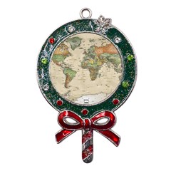 Vintage World Map Aesthetic Metal X mas Lollipop With Crystal Ornament