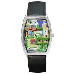 Pixel Map Game Barrel Style Metal Watch by Cemarart