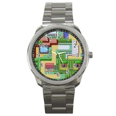 Pixel Map Game Sport Metal Watch by Cemarart