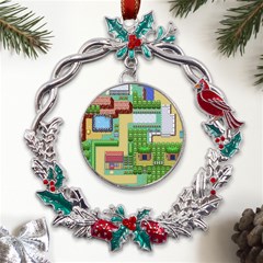 Pixel Map Game Metal X mas Wreath Holly Leaf Ornament by Cemarart