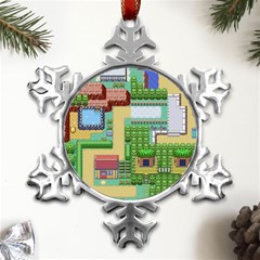 Pixel Map Game Metal Small Snowflake Ornament by Cemarart