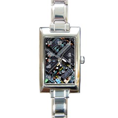 Motherboard Board Circuit Electronic Technology Rectangle Italian Charm Watch by Cemarart