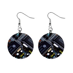 Motherboard Board Circuit Electronic Technology Mini Button Earrings by Cemarart