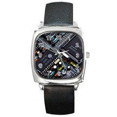 Motherboard Board Circuit Electronic Technology Square Metal Watch by Cemarart