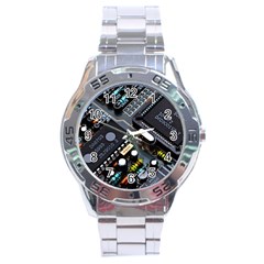 Motherboard Board Circuit Electronic Technology Stainless Steel Analogue Watch