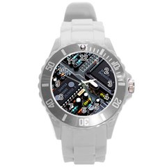 Motherboard Board Circuit Electronic Technology Round Plastic Sport Watch (l) by Cemarart