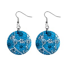 Mazipoodles Love Flowers - Blue White Mini Button Earrings by Mazipoodles