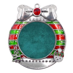 Background Green Metal X mas Ribbon With Red Crystal Round Ornament