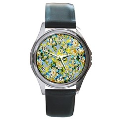 Background-flowers Round Metal Watch by nateshop