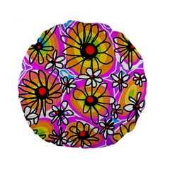 Mazipoodles Love Flowers - Rainbow Standard 15  Premium Flano Round Cushions by Mazipoodles