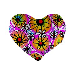 Mazipoodles Love Flowers - Rainbow Standard 16  Premium Flano Heart Shape Cushions by Mazipoodles