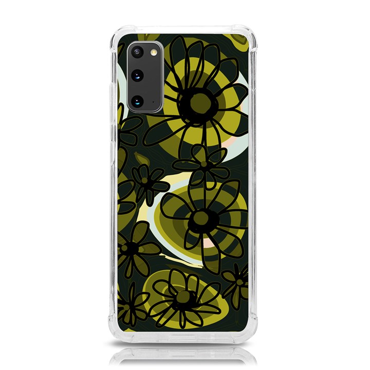 Mazipoodles Love Flowers - Dark Green Olive Black Samsung Galaxy S20 6.2 Inch TPU UV Case