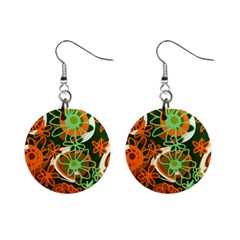 Mazipoodles Love Flowers - Green Orange Mini Button Earrings by Mazipoodles