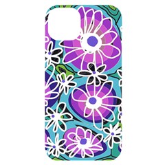 Mazipoodles Love Flowers - Blue Purple White Iphone 14 Plus Black Uv Print Case by Mazipoodles