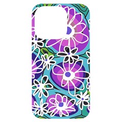 Mazipoodles Love Flowers - Blue Purple White Iphone 14 Pro Black Uv Print Case by Mazipoodles