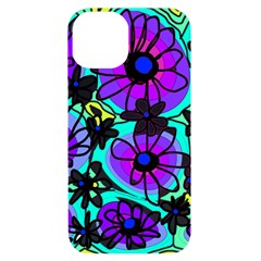 Mazipoodles Love Flowers - Blue Purple Black Iphone 14 Black Uv Print Case by Mazipoodles