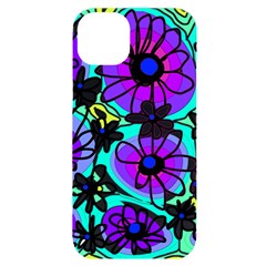 Mazipoodles Love Flowers - Blue Purple Black Iphone 14 Plus Black Uv Print Case by Mazipoodles