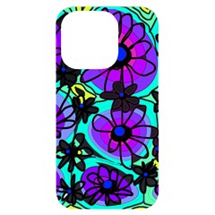 Mazipoodles Love Flowers - Blue Purple Black Iphone 14 Pro Black Uv Print Case by Mazipoodles