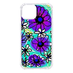 Mazipoodles Love Flowers - Blue Purple Black Iphone 14 Tpu Uv Print Case by Mazipoodles