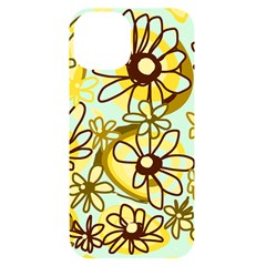 Mazipoodles Love Flowers - Duck Egg Green Olive Brown Iphone 14 Black Uv Print Case by Mazipoodles