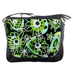 Mazipoodles Love Flowers - Black Olive White Messenger Bag by Mazipoodles