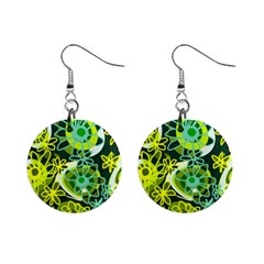 Mazipoodles Love Flowers - Green Lemon Duck Egg Blue Mini Button Earrings by Mazipoodles