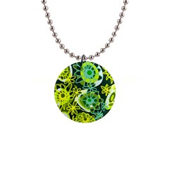 Mazipoodles Love Flowers - Green Lemon Duck Egg Blue 1  Button Necklace by Mazipoodles