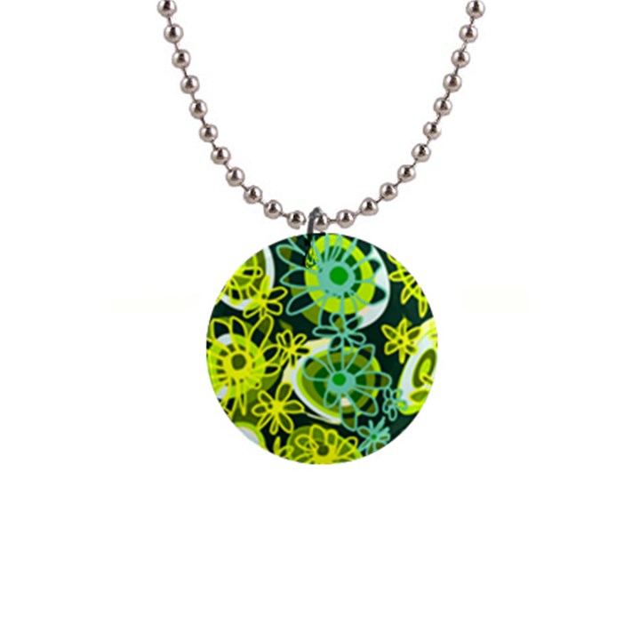 Mazipoodles Love Flowers - Green Lemon Duck Egg Blue 1  Button Necklace