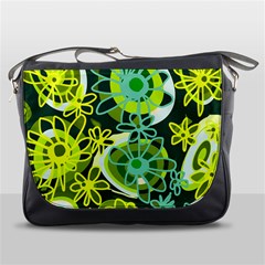 Mazipoodles Love Flowers - Green Lemon Duck Egg Blue Messenger Bag by Mazipoodles