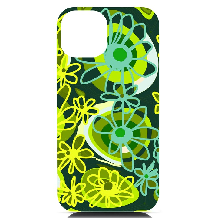 Mazipoodles Love Flowers - Green Lemon Duck Egg Blue iPhone 14 Black UV Print Case