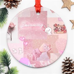 Pink Aesthetic, Clouds, Cute, Glitter, Hello Kitty, Pastel, Soft Ornament (round) by nateshop