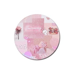 Pink Aesthetic, Clouds, Cute, Glitter, Hello Kitty, Pastel, Soft Rubber Round Coaster (4 Pack) by nateshop