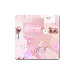 Pink Aesthetic, Clouds, Cute, Glitter, Hello Kitty, Pastel, Soft Square Magnet by nateshop