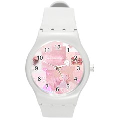 Pink Aesthetic, Clouds, Cute, Glitter, Hello Kitty, Pastel, Soft Round Plastic Sport Watch (m) by nateshop