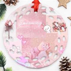 Pink Aesthetic, Clouds, Cute, Glitter, Hello Kitty, Pastel, Soft Round Filigree Ornament (two Sides) by nateshop