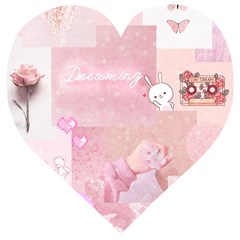 Pink Aesthetic, Clouds, Cute, Glitter, Hello Kitty, Pastel, Soft Wooden Puzzle Heart by nateshop