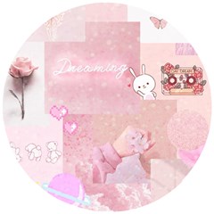 Pink Aesthetic, Clouds, Cute, Glitter, Hello Kitty, Pastel, Soft Wooden Puzzle Round by nateshop