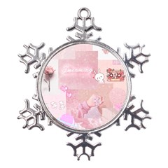 Pink Aesthetic, Clouds, Cute, Glitter, Hello Kitty, Pastel, Soft Metal Large Snowflake Ornament by nateshop